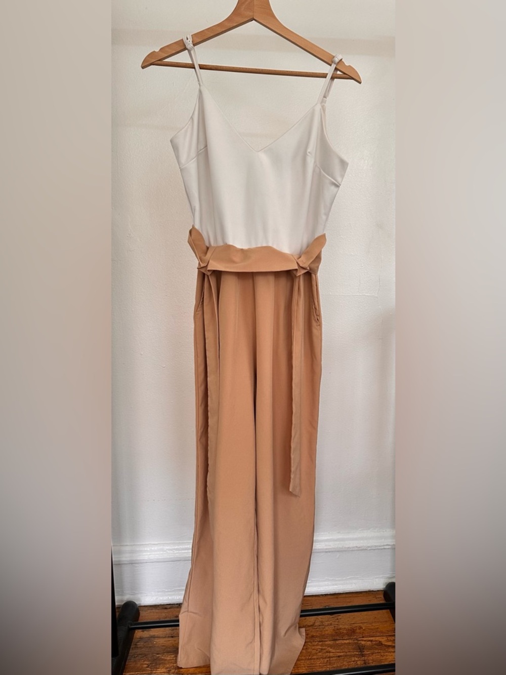 AKIRA Ivory and Tan Two-Tone Wide-Leg Jumpsuit